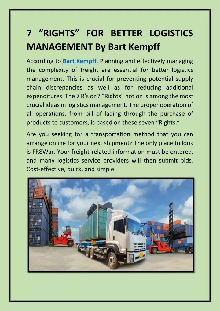 7 rights for better logistics management by bart