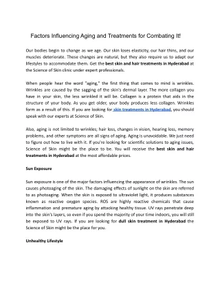 Factors Influencing Aging and Treatments for Combating It