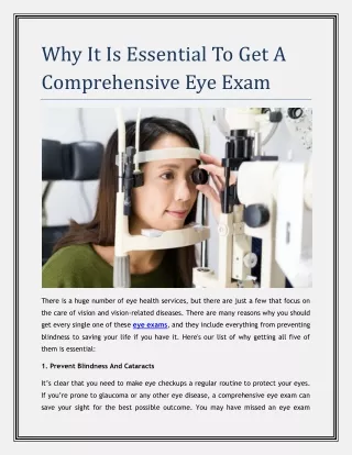 Why It Is Essential To Get A Comprehensive Eye Exam