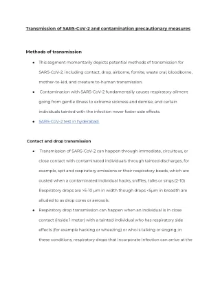 Transmission of SARS-CoV-2 and contamination precautionary measures