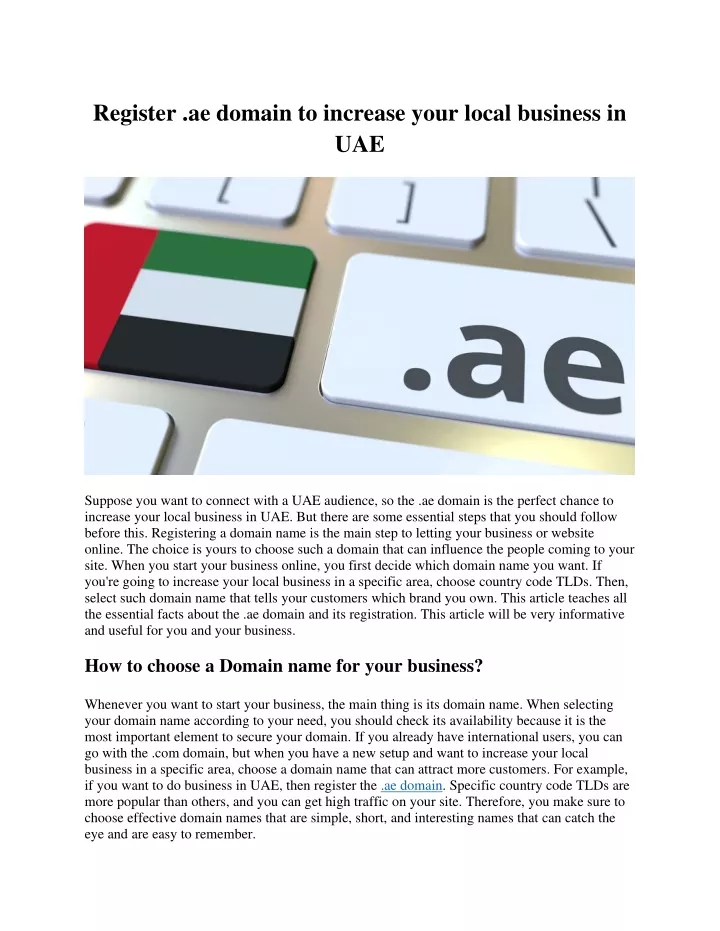 register ae domain to increase your local