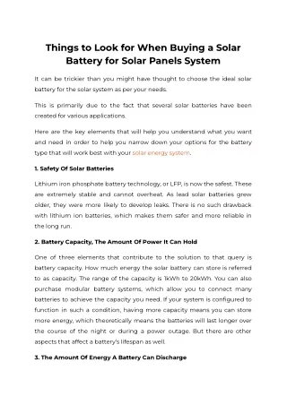 Things to Look for When Buying a Solar Battery for Solar Panels System