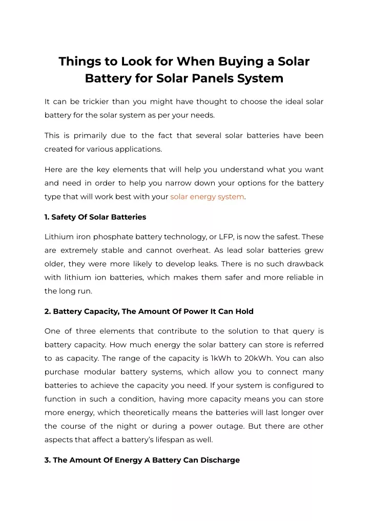 things to look for when buying a solar battery