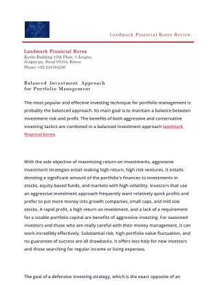 Balanced Investment Approach for Portfolio Management