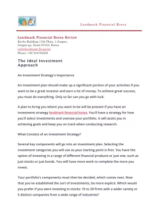 The Ideal Investment Approach