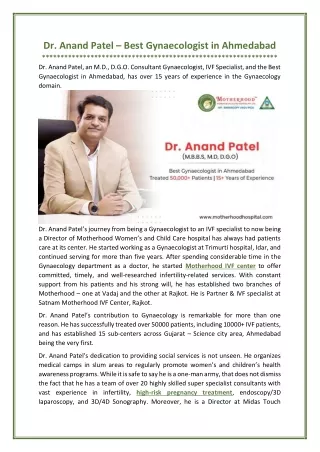 Dr Anand Patel – Best Gynaecologist in Ahmedabad