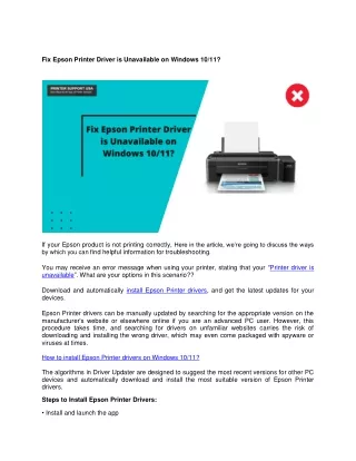Fix Epson Printer Driver is Unavailable on Windows 10