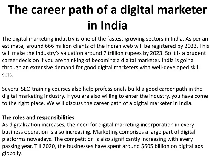 the career path of a digital marketer in india