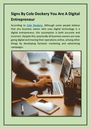 Signs By Cole Dockery You Are A Digital Entrepreneur