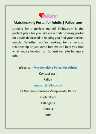 Matchmaking Portal For Adults | Fallov.com