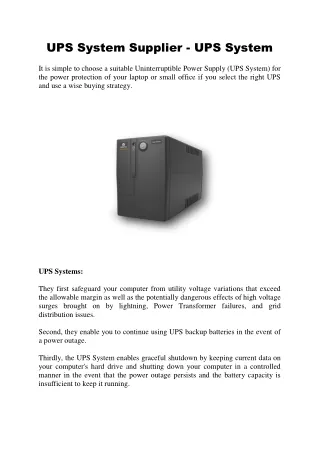 UPS System Supplier - UPS System