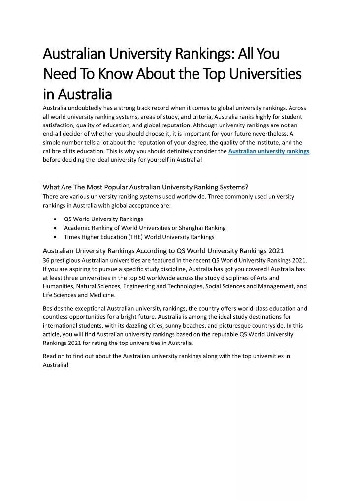 PPT Australian University Rankings PowerPoint Presentation, free