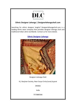 Ethnic Designer Lehenga  Designerlehengacholi.com