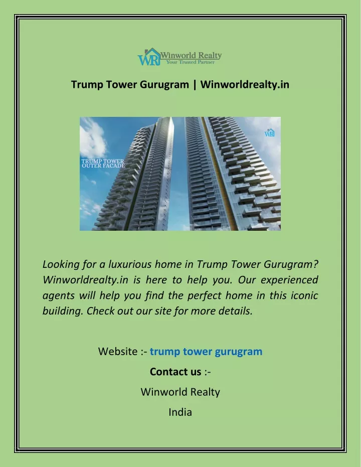 trump tower gurugram winworldrealty in