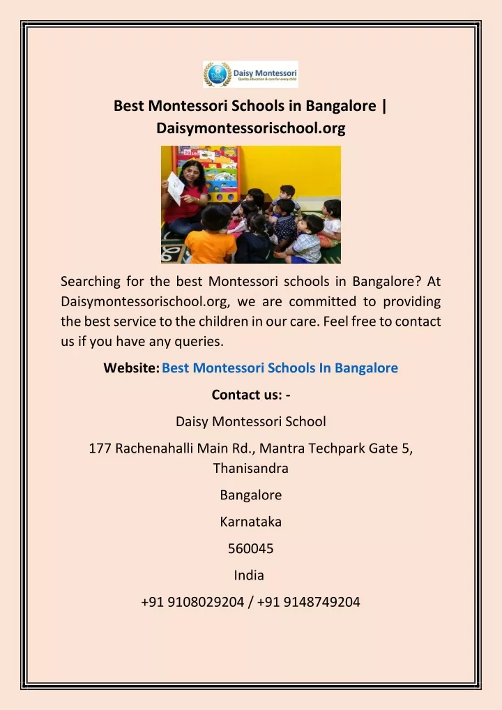best montessori schools in bangalore