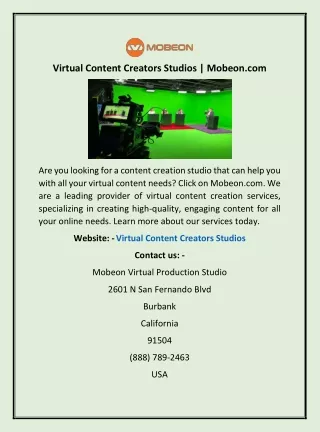 Virtual Content Creators Studios | Mobeon.com