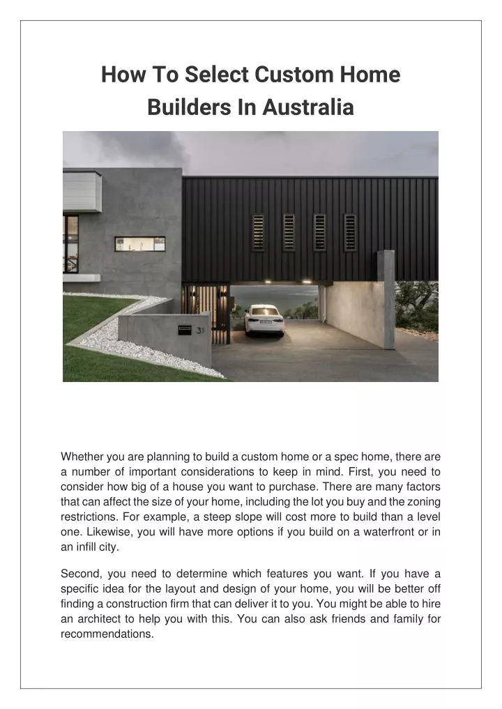 how to select custom home builders in australia