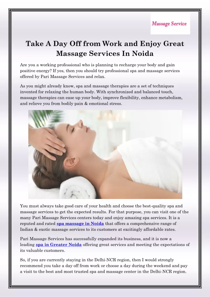 take a day off from work and enjoy great massage