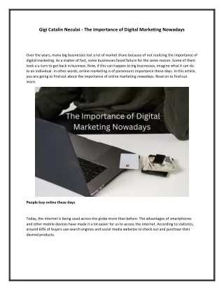 Gigi Catalin Neculai - The Importance of Digital Marketing Nowadays
