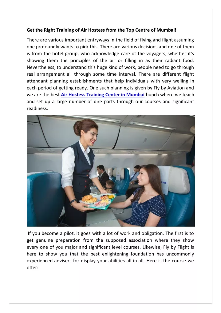 get the right training of air hostess from