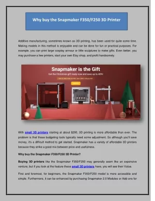 why buy the snapmaker f350 f250 3d printer