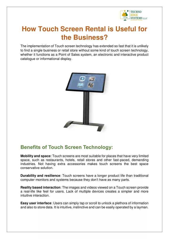 how touch screen rental is useful for the business