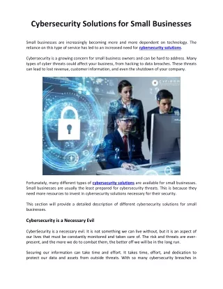 Cybersecurity Solutions for Small Businesses