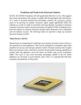 Predictions and Trends in the Electronics Industry.