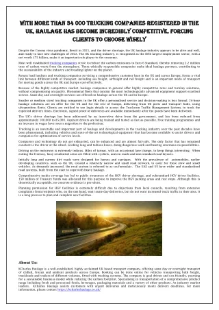 With More Than 34 000 Trucking Companies Registered In The UK, Haulage Has Become Incredibly Competitive, Forcing Client