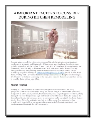 4 IMPORTANT FACTORS TO CONSIDER DURING KITCHEN REMODELING