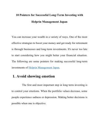 10 Pointers for Successful Long-Term Investing with Helprin Management Japan