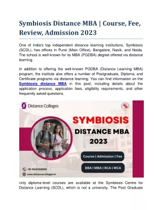 Symbiosis Distance MBA | Course, Fee, Review, Admission 2023
