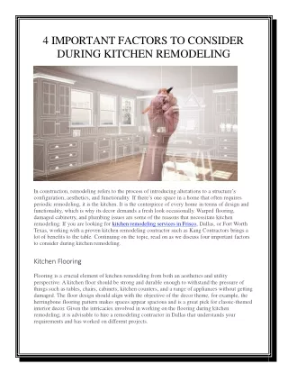 4 IMPORTANT FACTORS TO CONSIDER DURING KITCHEN REMODELING