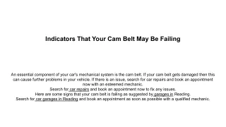 indicators that your cam belt may be failing