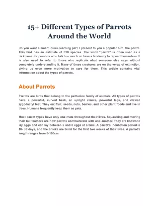 15 different types of parrots around the world