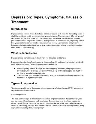 depression types symptoms causes treatment