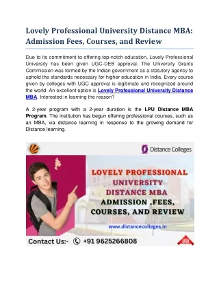 Lovely Professional University Distance MBA: Admission Fees, Courses, and Review
