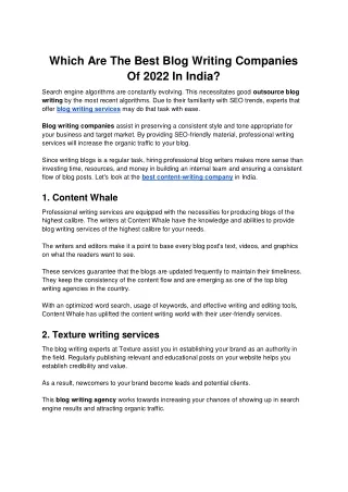Which Are The Best Blog Writing Companies Of 2022 In India