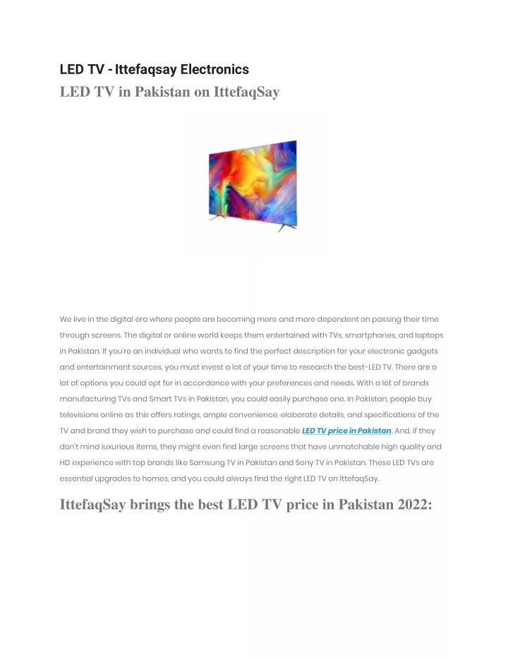 led tv ittefaqsay electronics led tv in pakistan