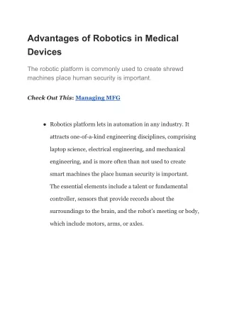 Advantages of Robotics In Medical Devices