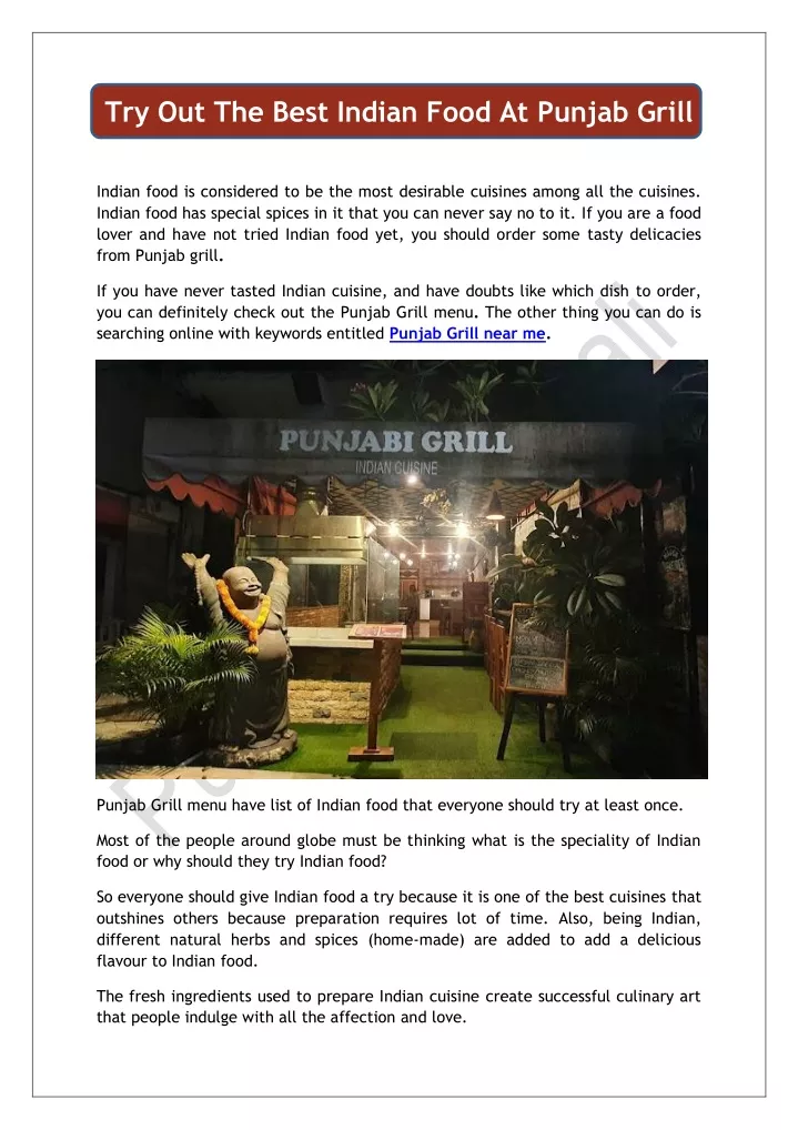 try out the best indian food at punjab grill