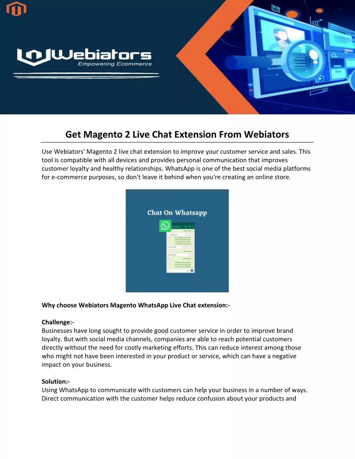 get magento 2 live chat extension from webiators