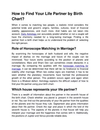 How to Find Your Life Partner by Birth Chart