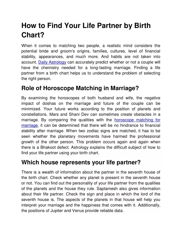 how to find your life partner by birth chart