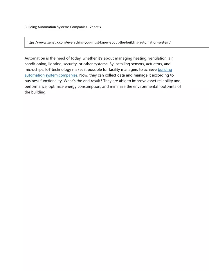 building automation systems companies zenatix