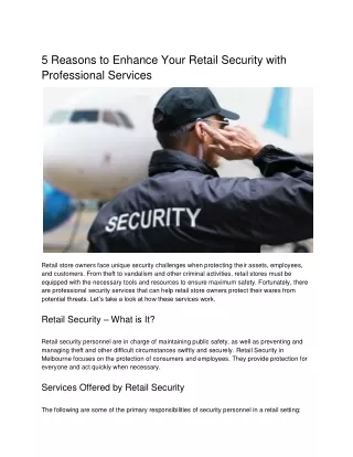 Reasons to Enhance Your Retail Security with Professional Services