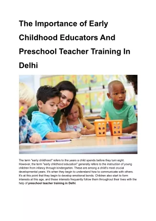 The Importance of Early Childhood Educators And Preschool Teacher Training In Delhi