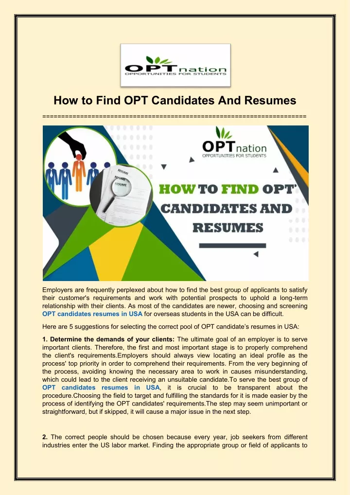 how to find opt candidates and resumes