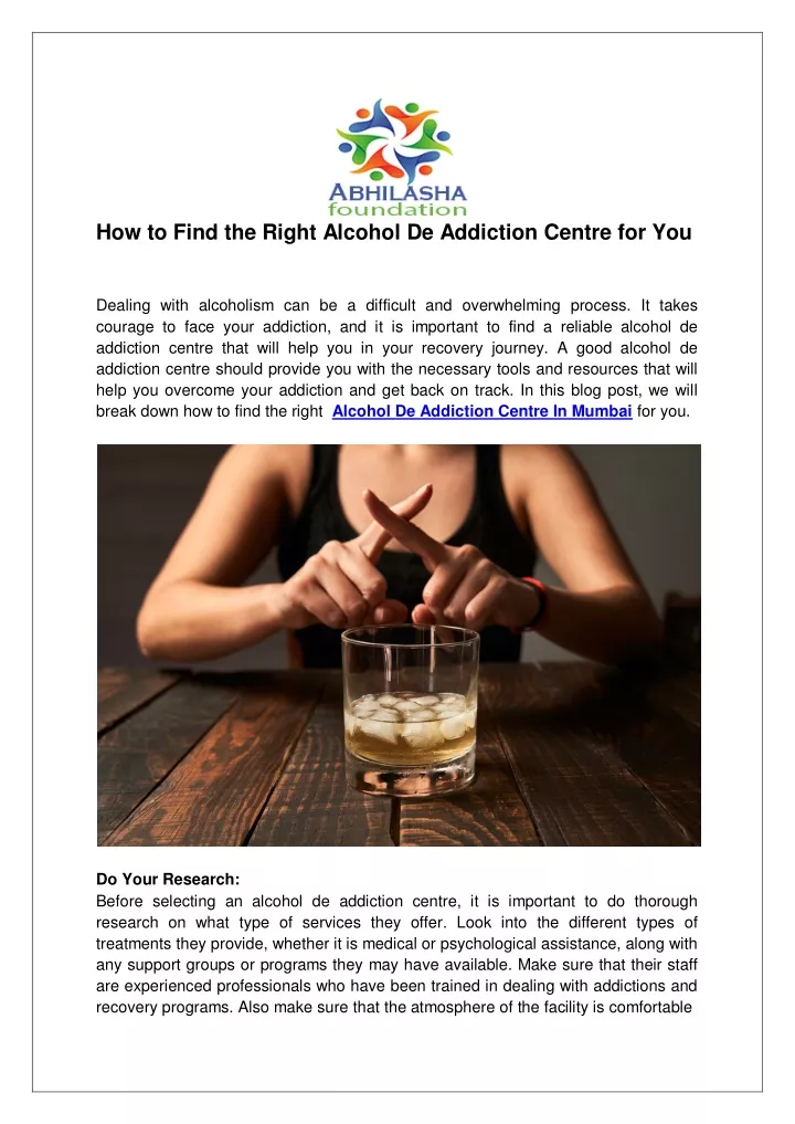 how to find the right alcohol de addiction centre