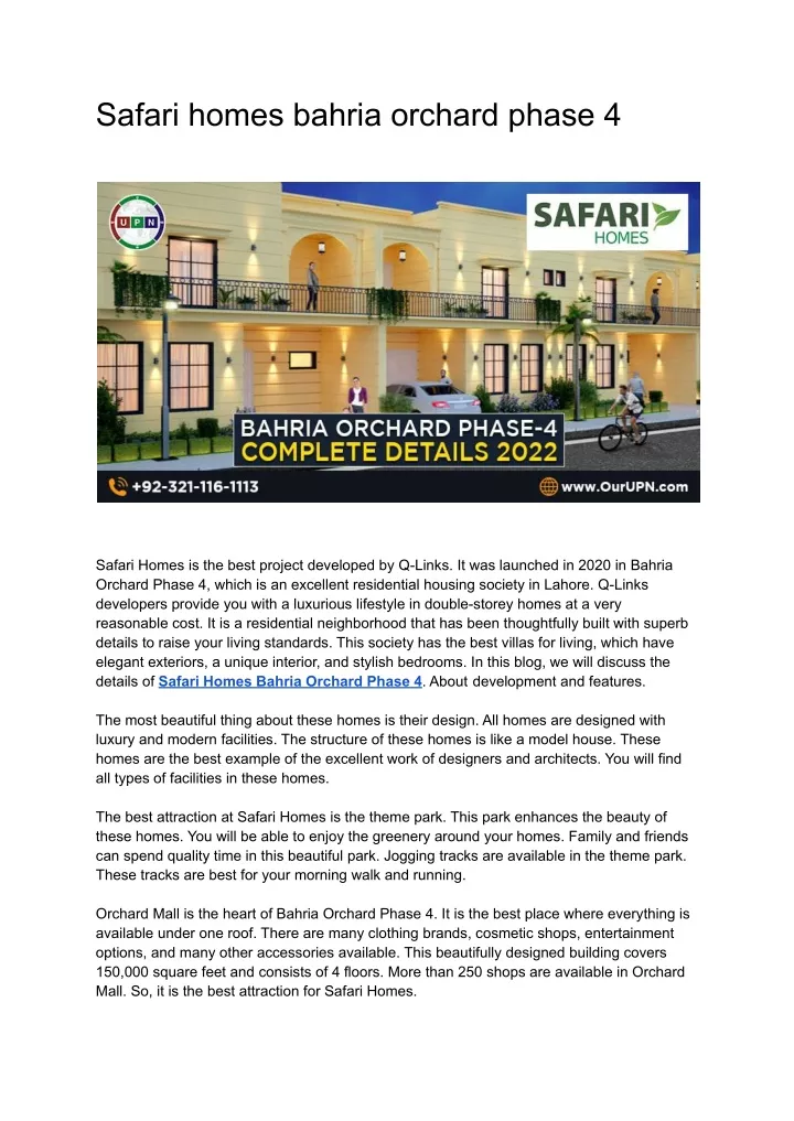 safari homes bahria orchard phase 4